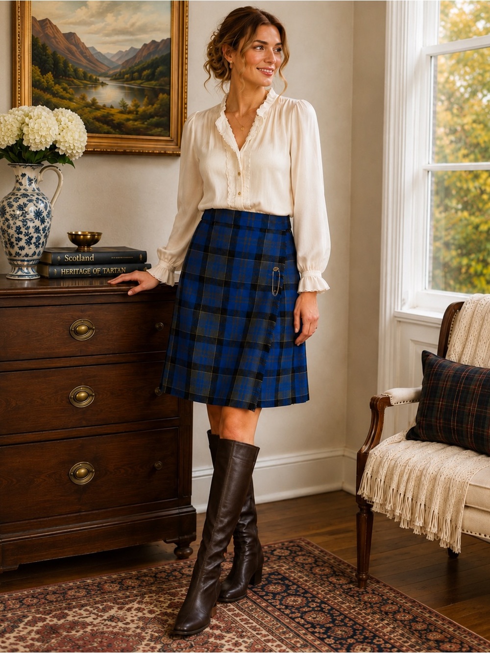 Blue Plaid A-Line Mini Skirt